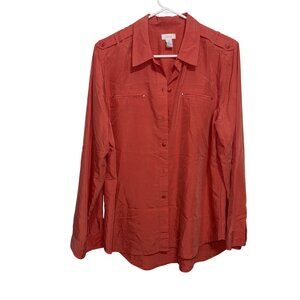 Chicos Womens pink coral Button-Down Long Sleeve Shirt US Large Collared